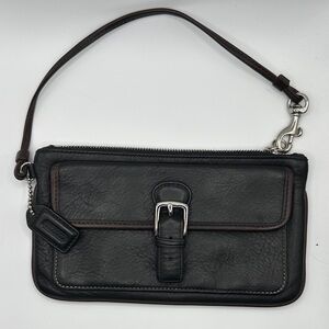 Coach Black Leather Wristlet with Buckle Accent